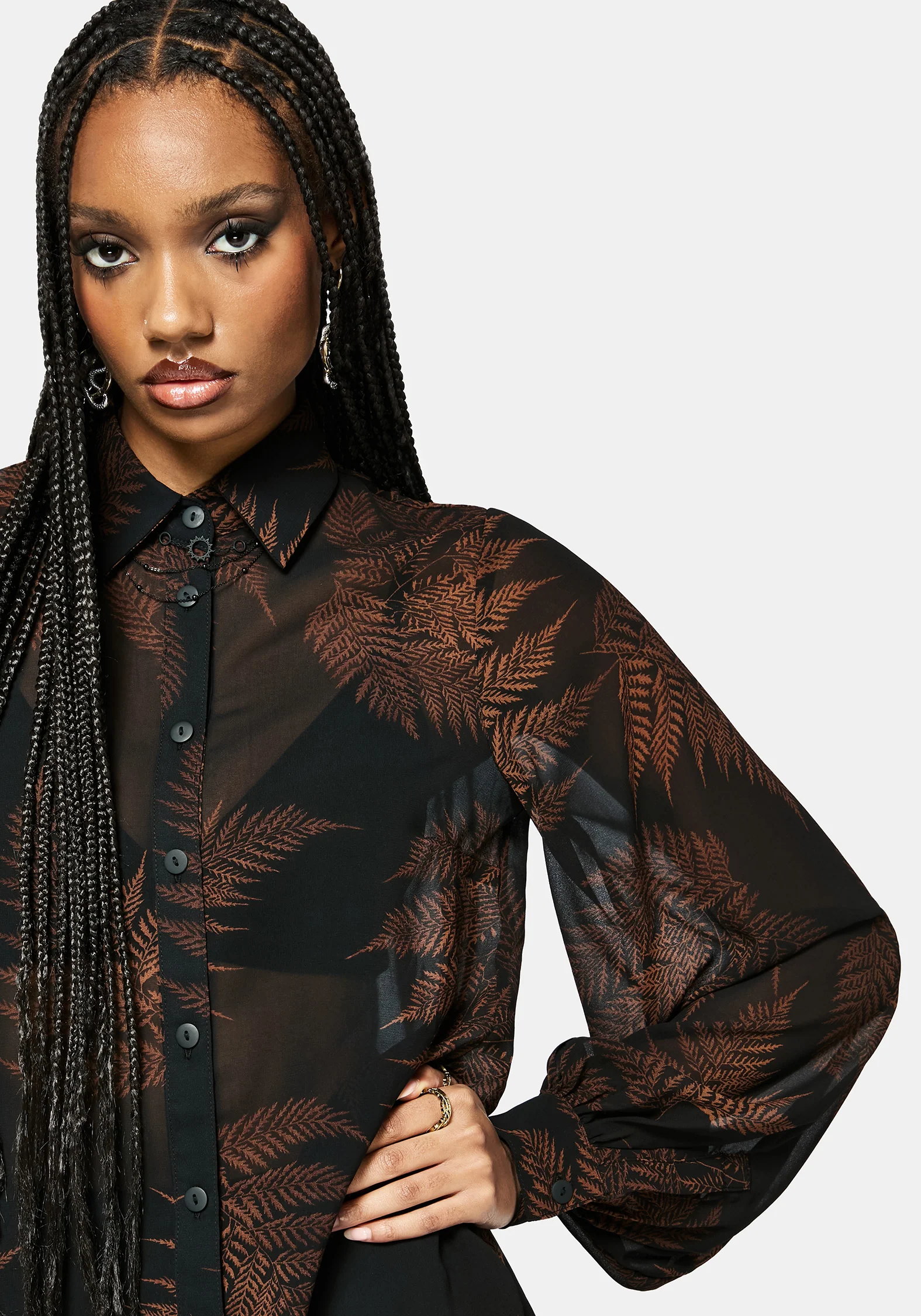 Ruin Fern Print Chiffon Shirt - Image 2