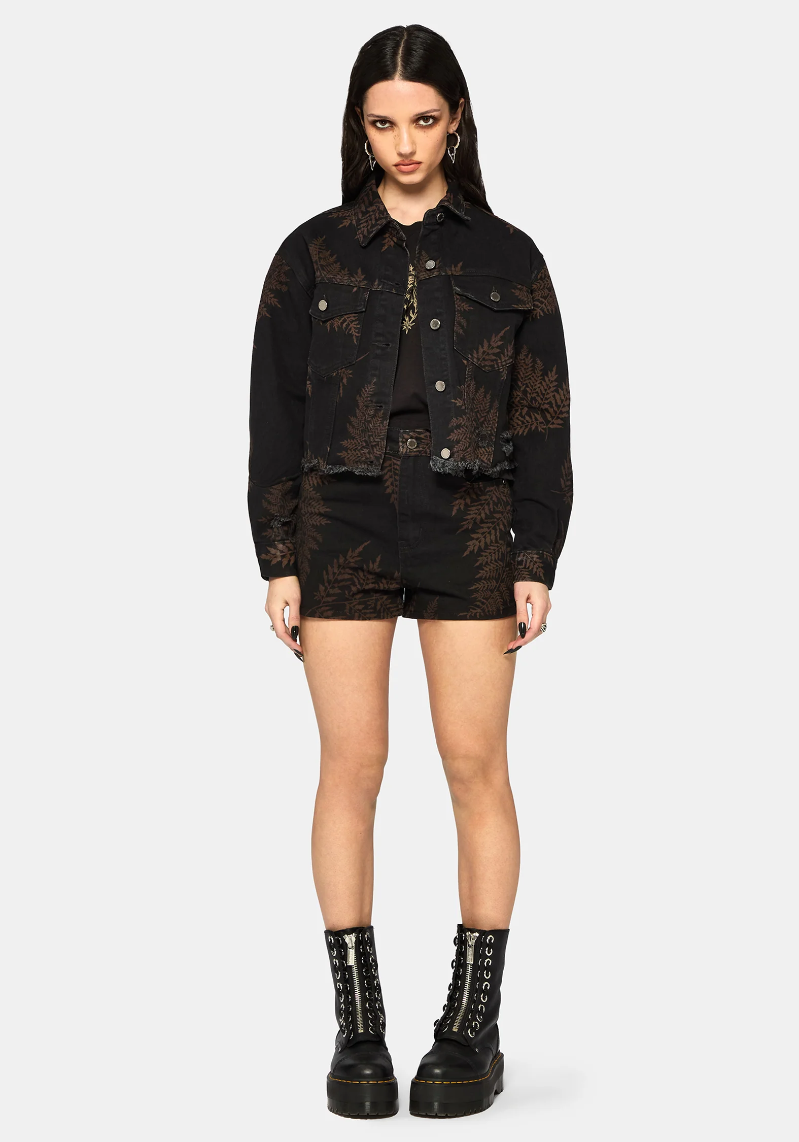 Ruin Fern Printed Distressed Denim Jacket - Image 5
