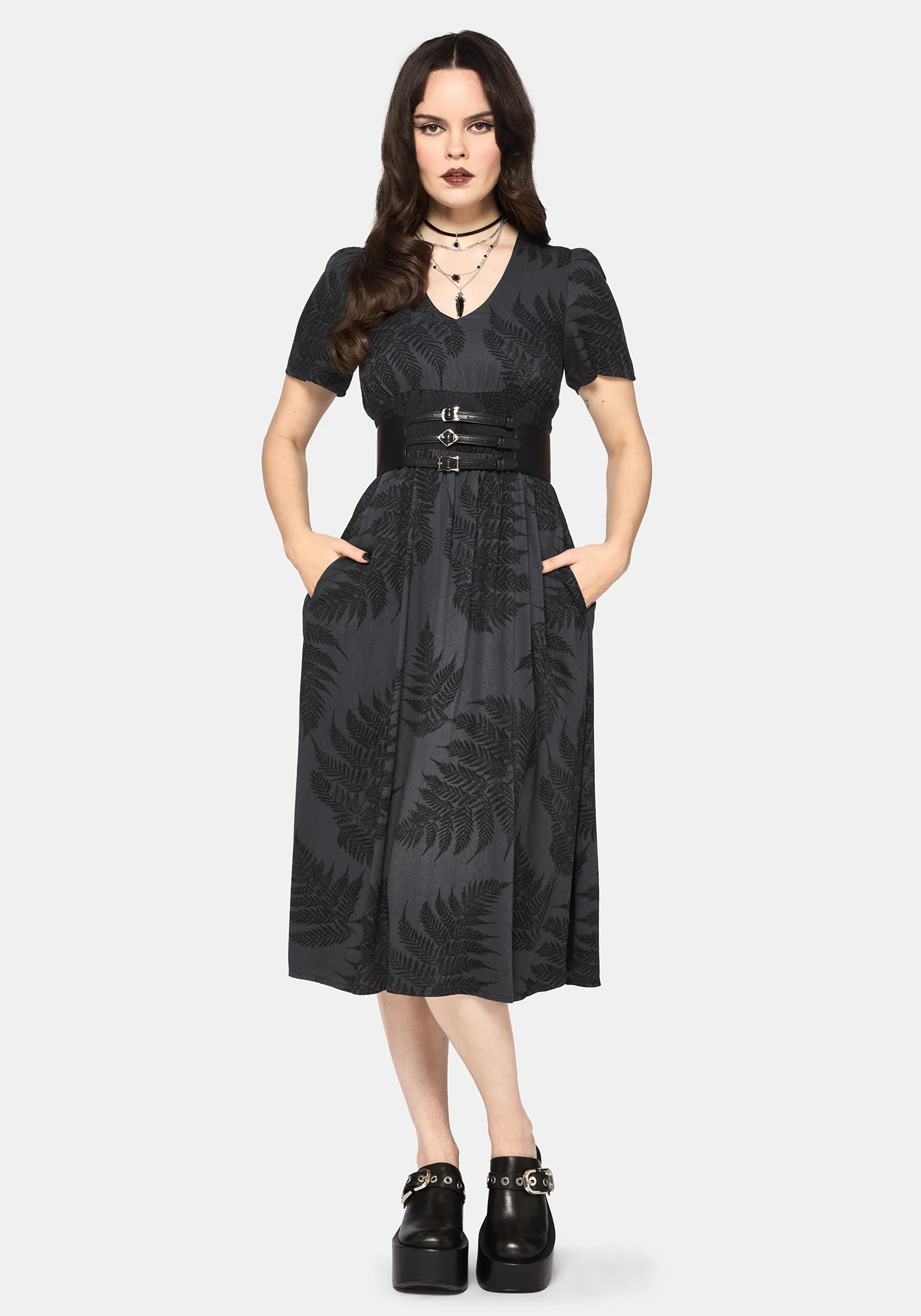 Ruin Fern Printed Midi Dress - Grey - Image 5