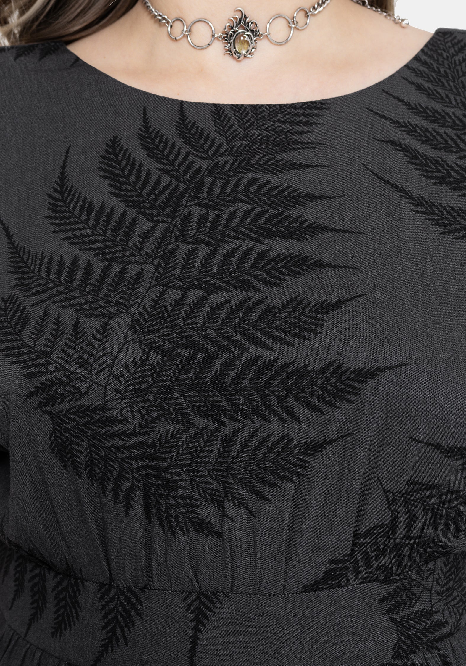 Ruin Fern Printed Tie Back Mini Dress - Grey - Image 2