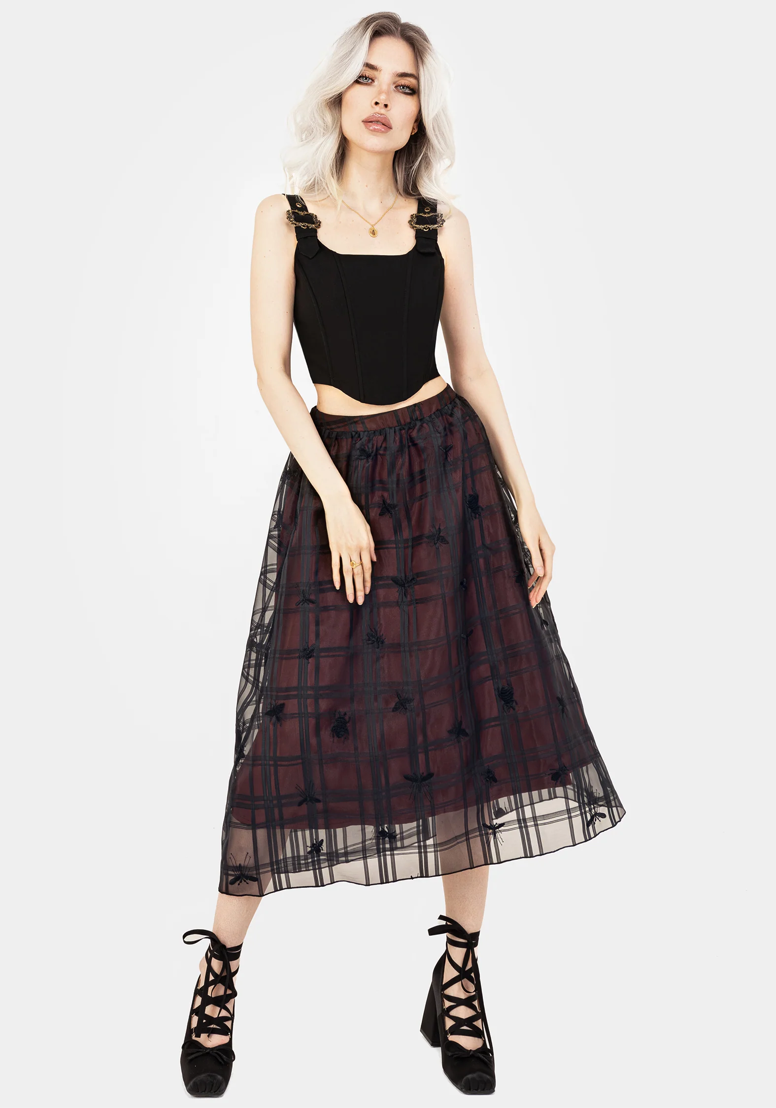 Sedona Organza Check Embroidered Midaxi Skirt - Image 4