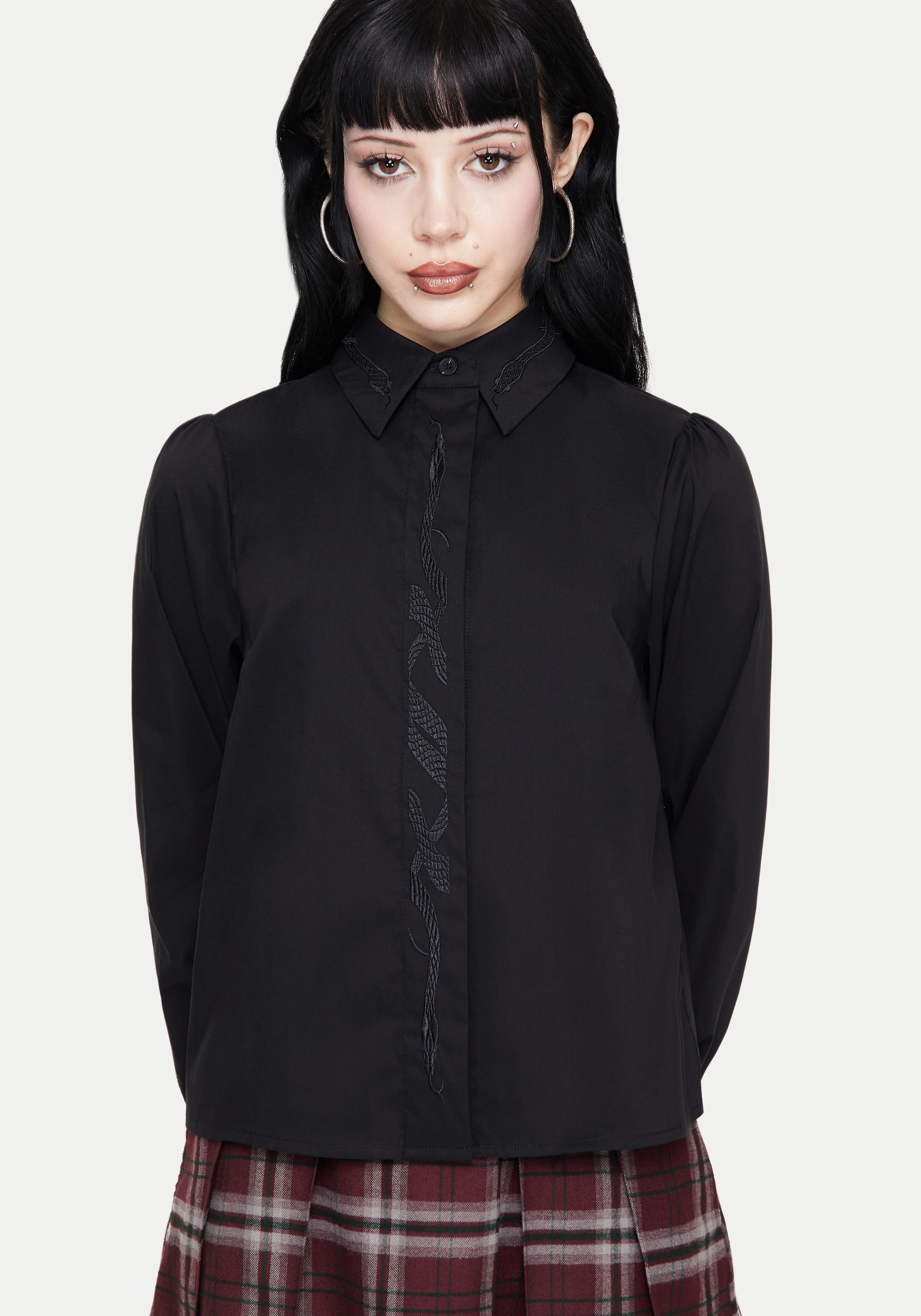 Shadowbane Long Sleeve Button Up Snake Detail Shirt