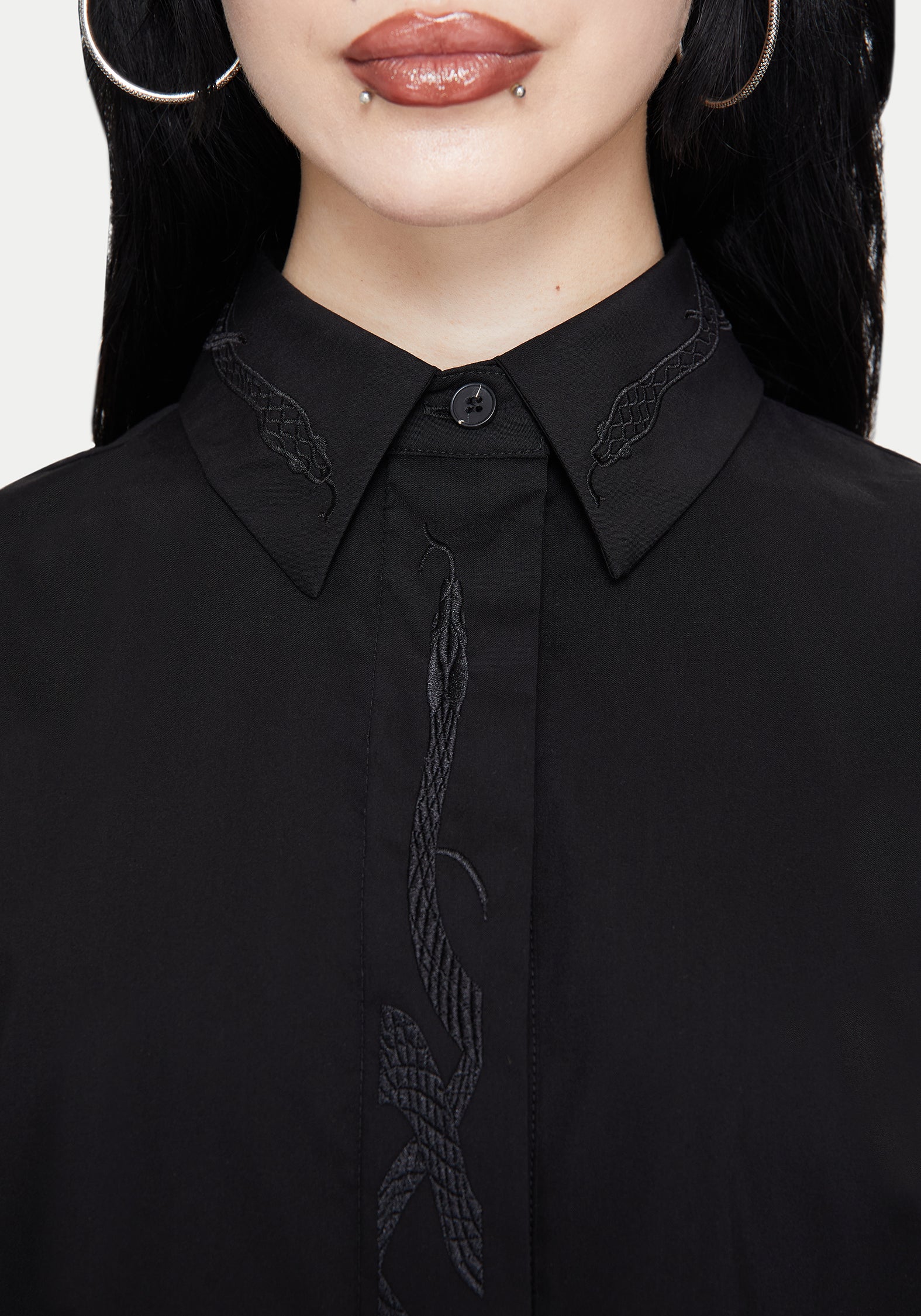 Shadowbane Long Sleeve Button Up Snake Detail Shirt - Image 6