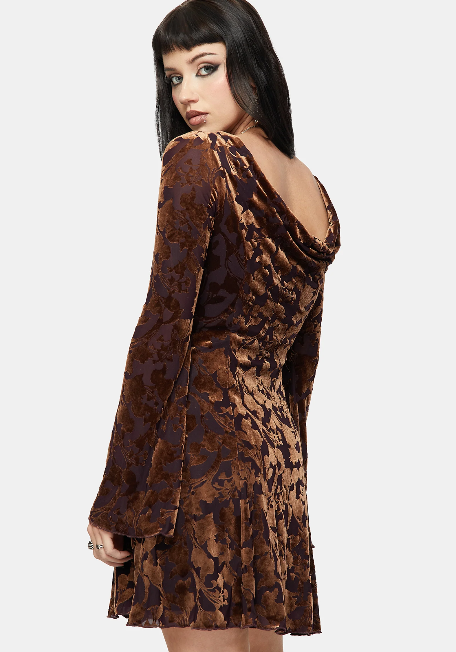 Sienna Devore Cowl Lettuce Hem Mini Dress - Image 2