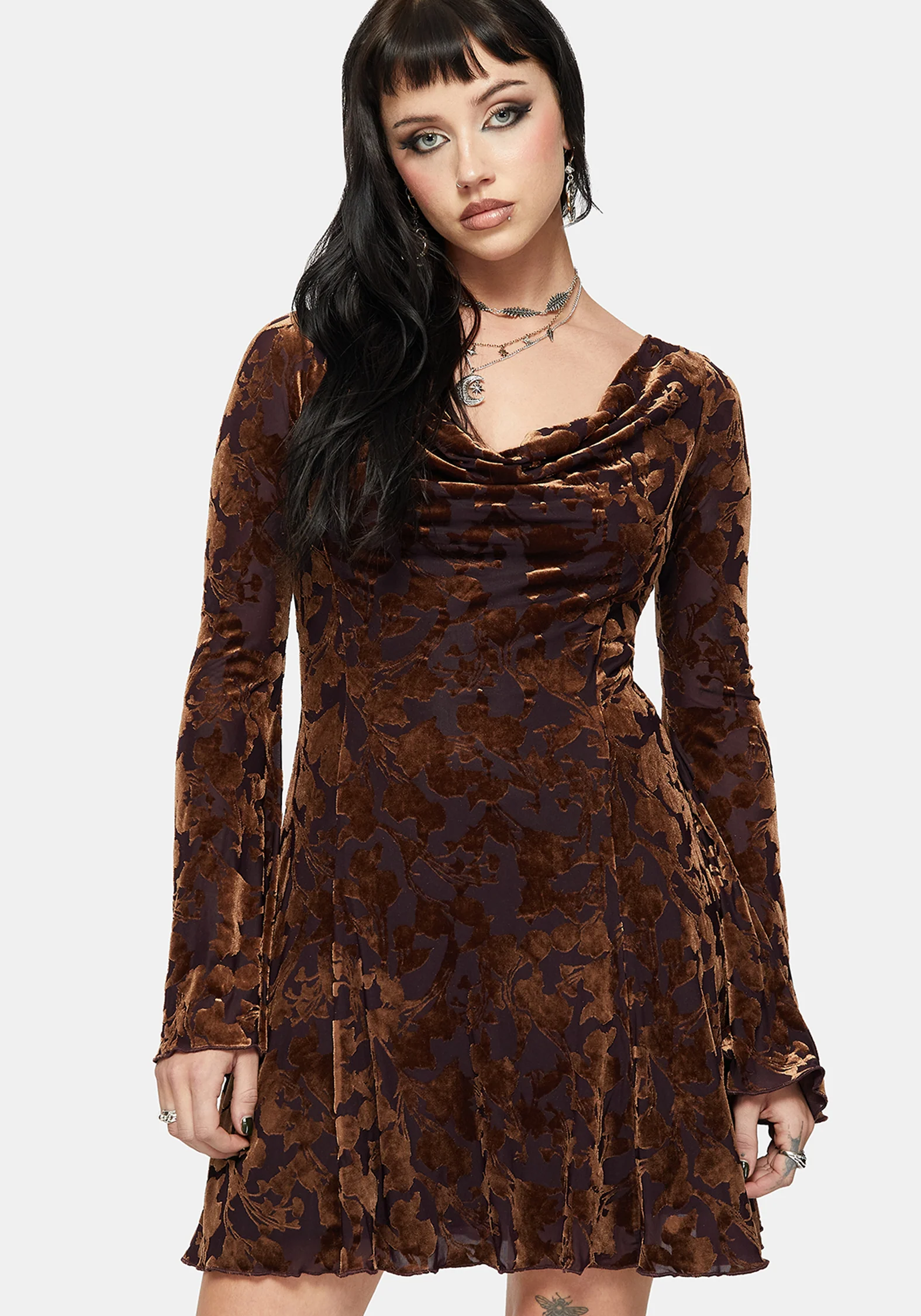Sienna Devore Cowl Lettuce Hem Mini Dress - Image 4