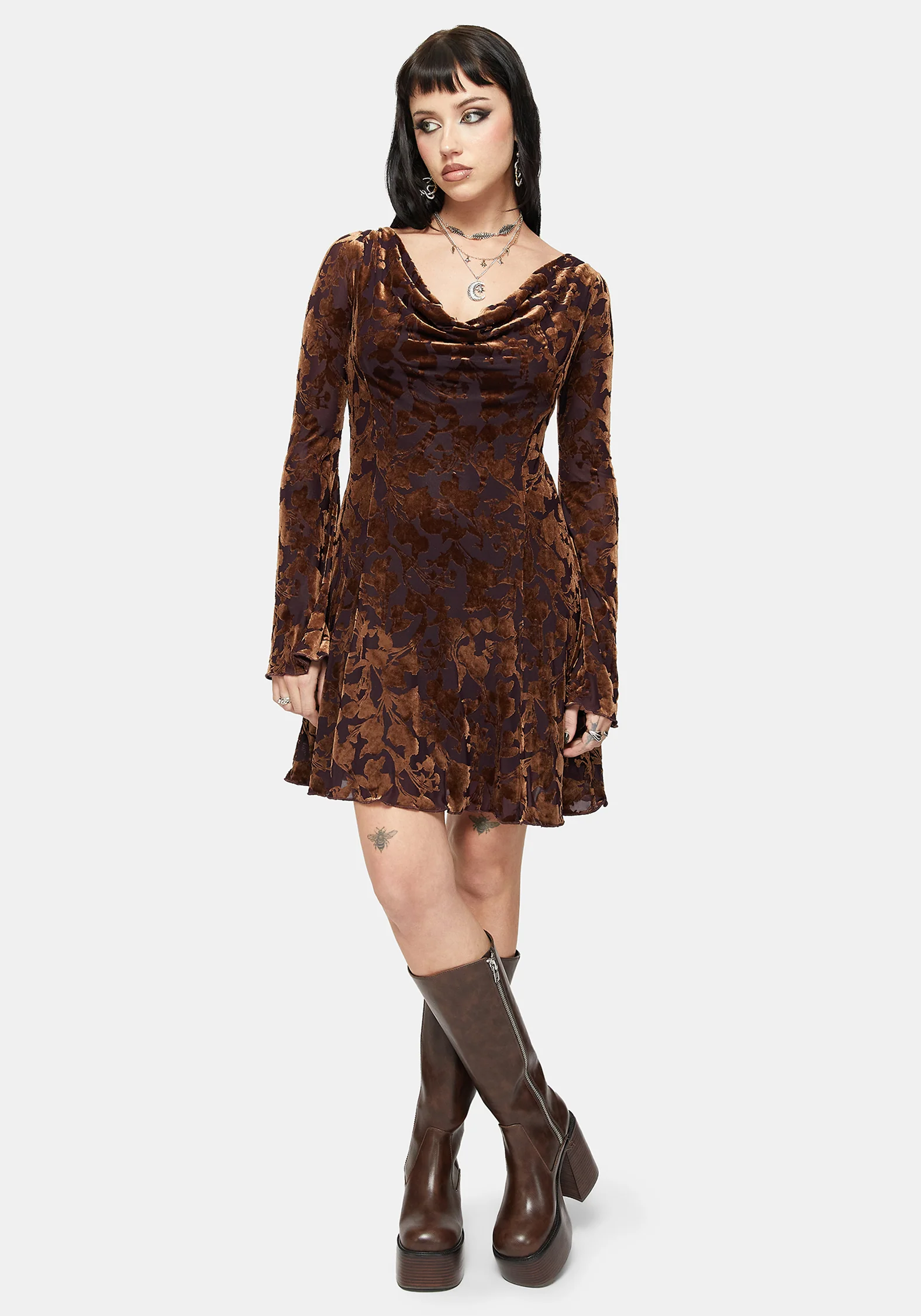 Sienna Devore Cowl Lettuce Hem Mini Dress - Image 7