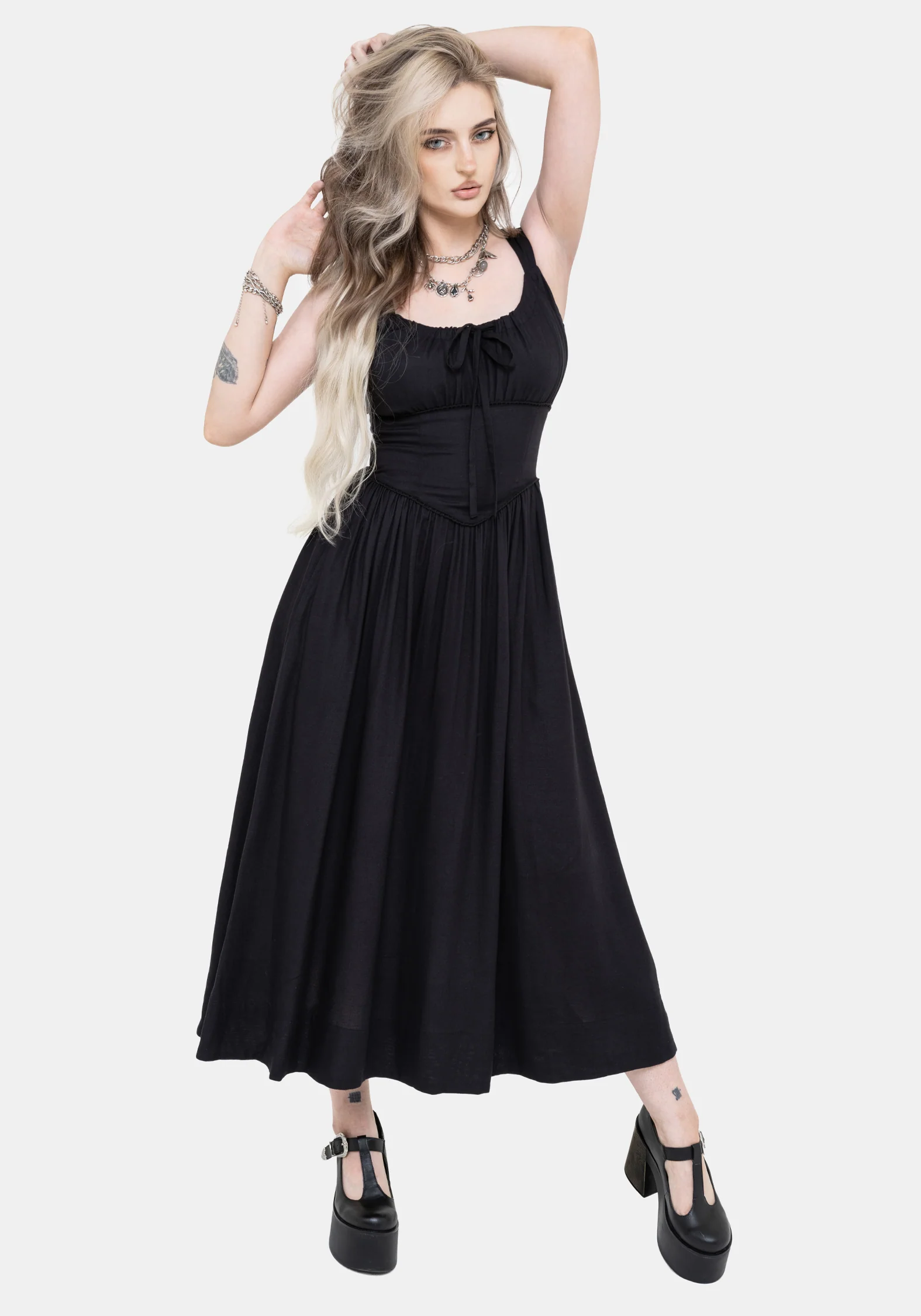 Skye Shirred Back Midaxi Dress - Black - Image 4