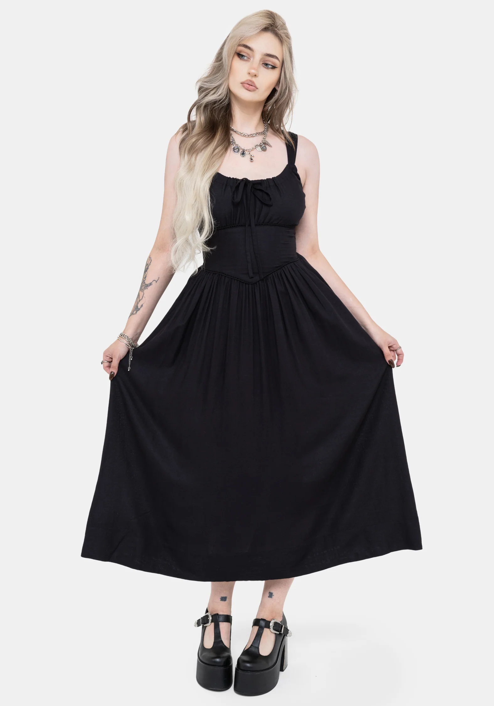 Skye Shirred Back Midaxi Dress - Black - Image 5