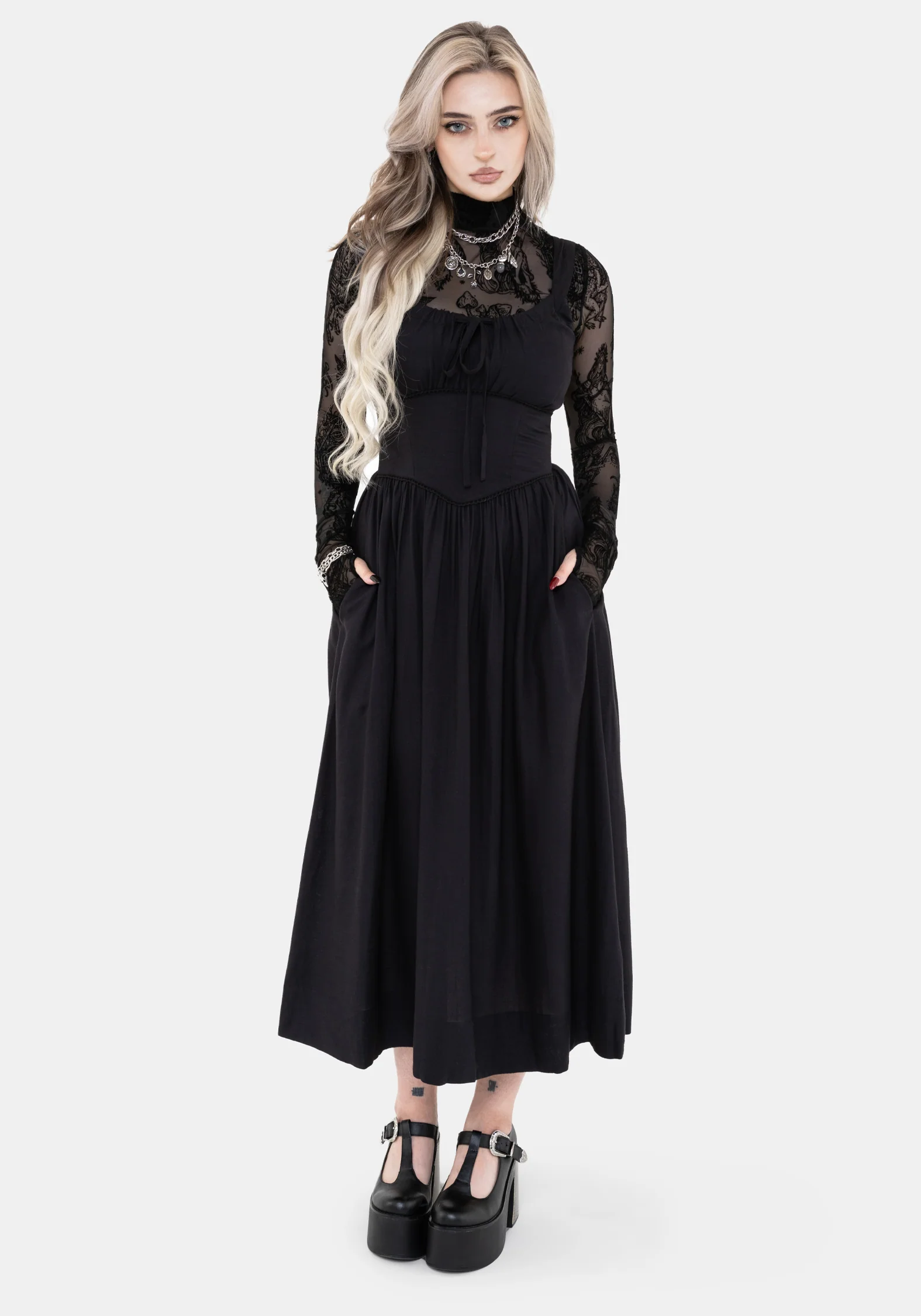 Skye Shirred Back Midaxi Dress - Black - Image 7