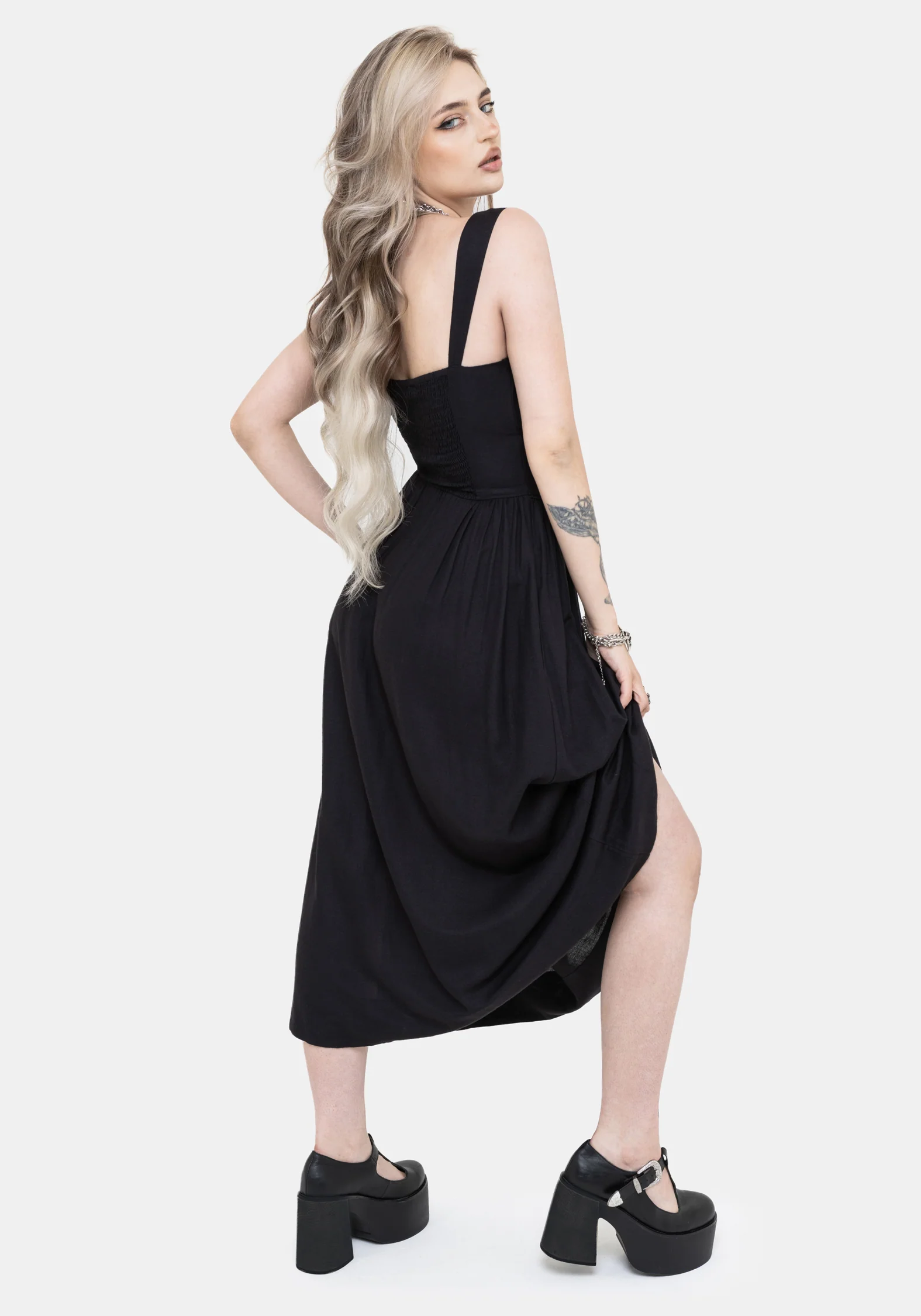 Skye Shirred Back Midaxi Dress - Black - Image 8