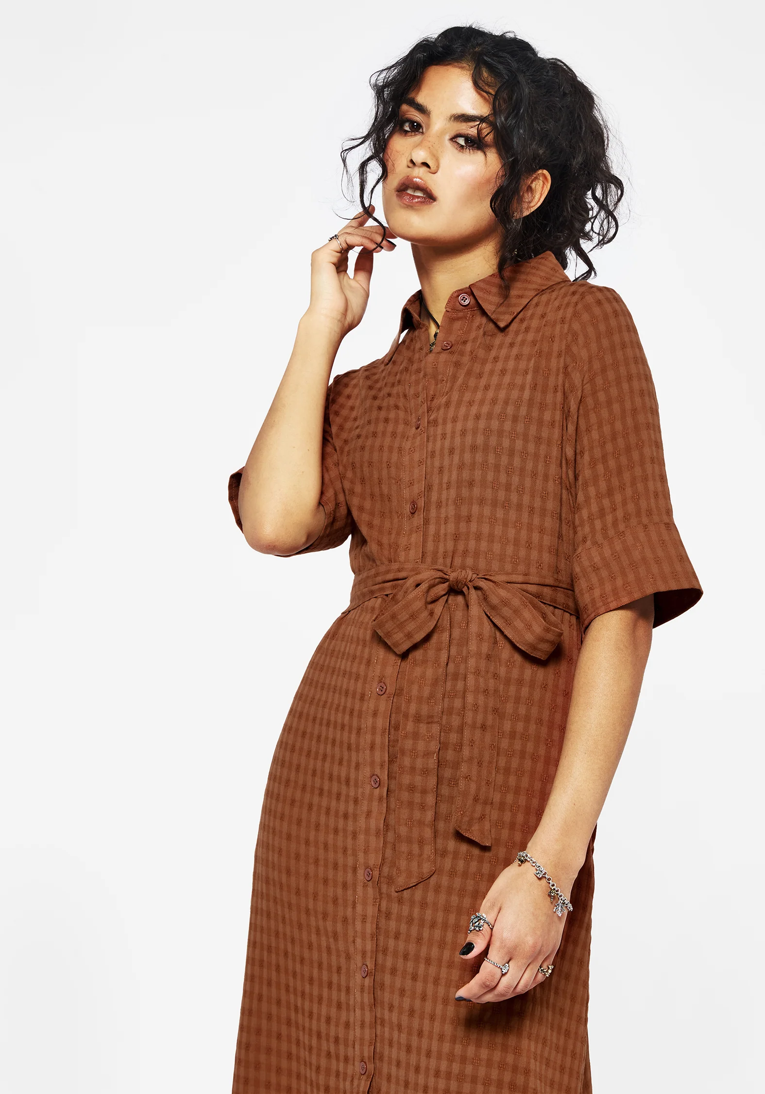 Soleil Cotton-Blend Check Midi Shirt Dress - Image 4