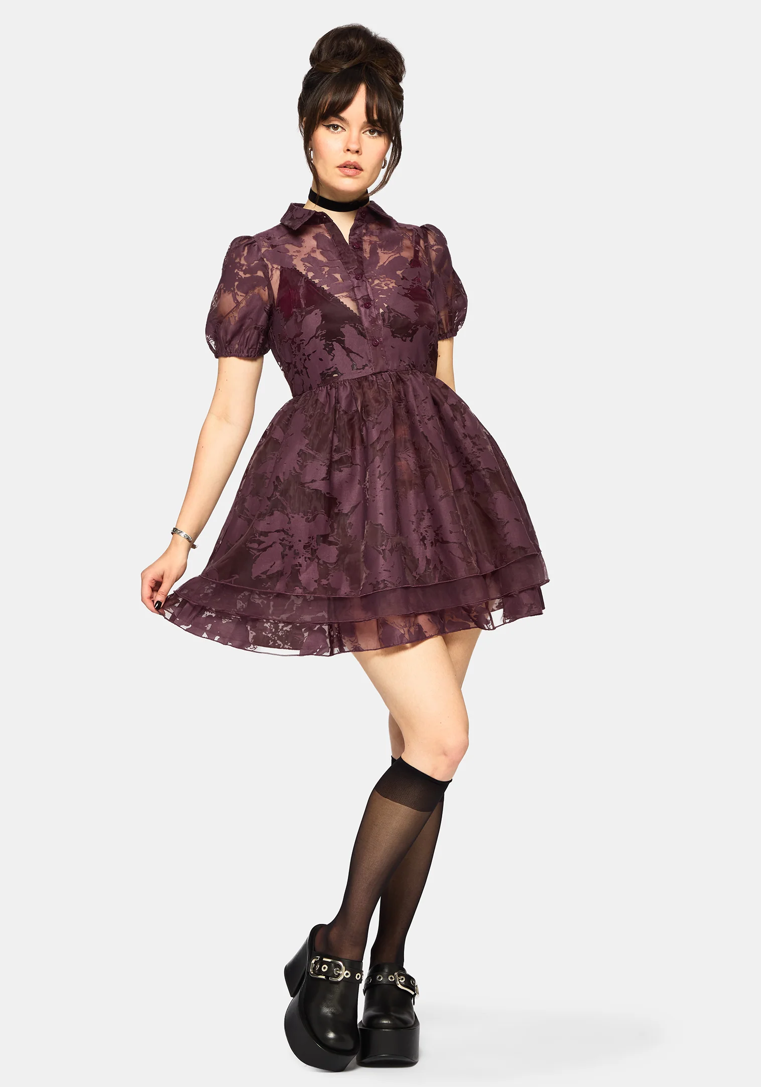 Spectre Layered Mini Shirt Dress - Burgundy - Image 6