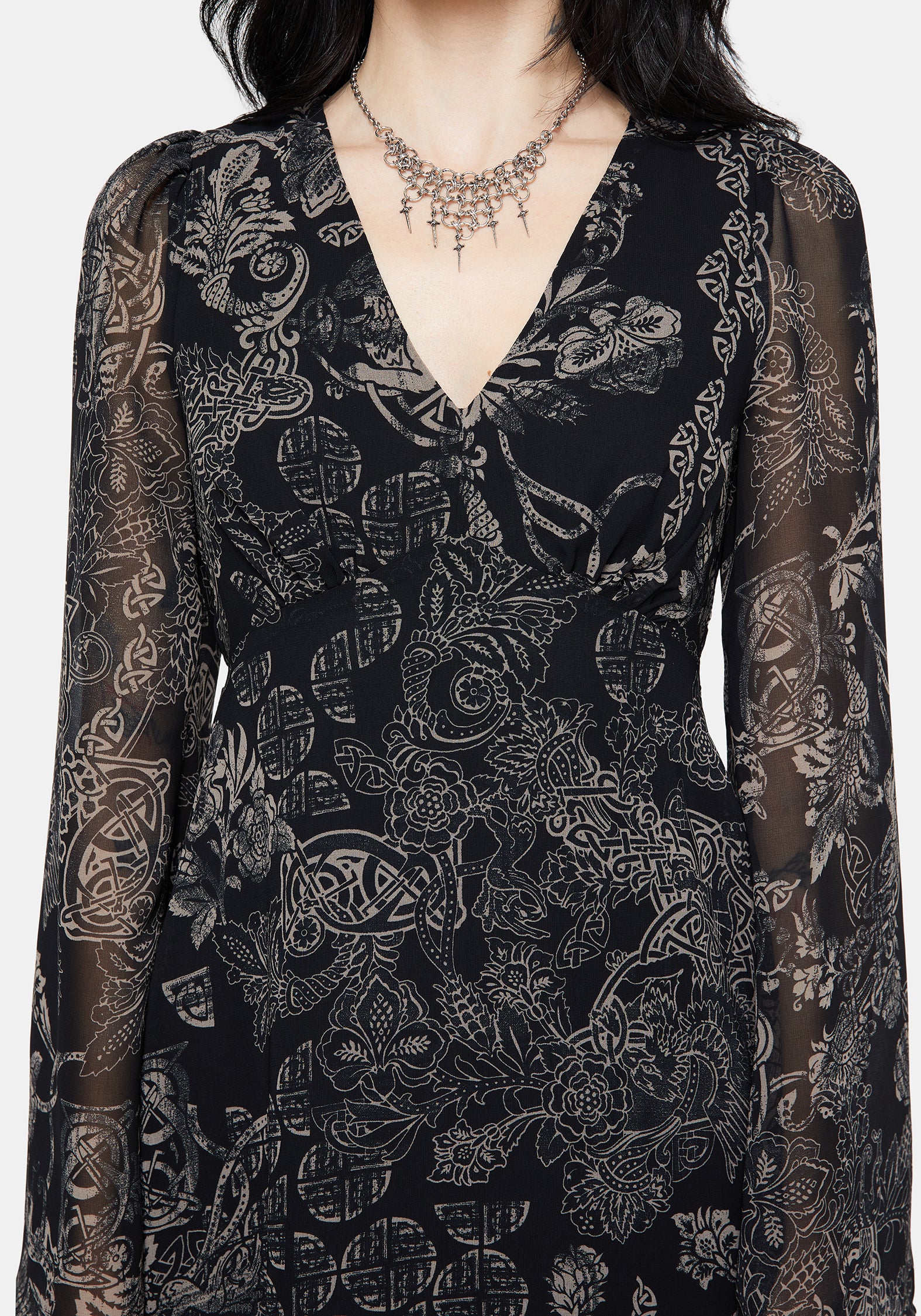 Surge Celtic Print Ruffle Neck Midi Dress - Image 2