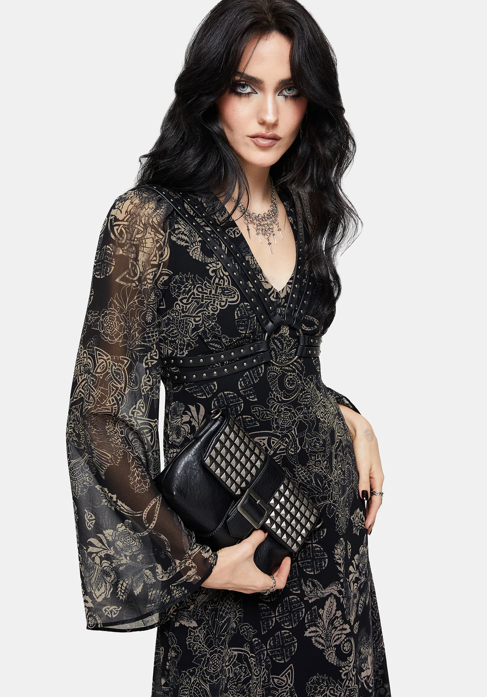 Surge Celtic Print Ruffle Neck Midi Dress - Image 4