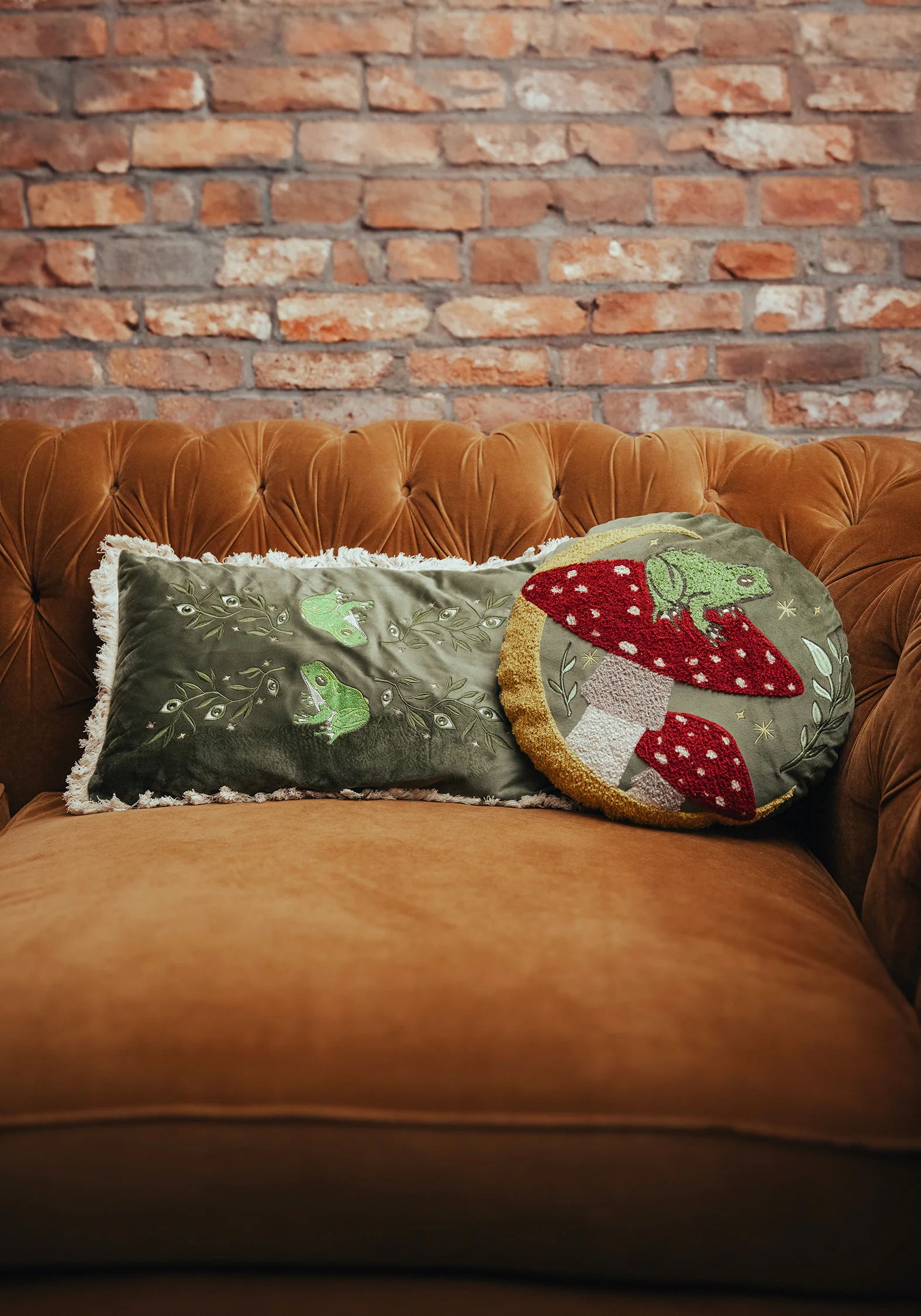 Swamplife Embroidered Velour Round Cushion - Image 5