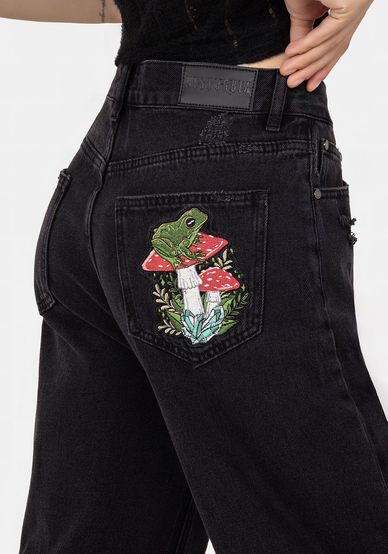 Swamplife Frog Embroidered Distressed Mom Jeans - Image 2
