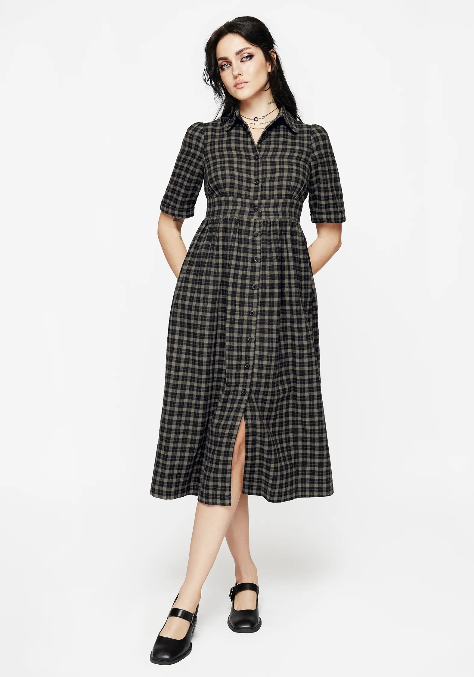 Terra Midi Smock Shirt Dress - Olive - Image 4