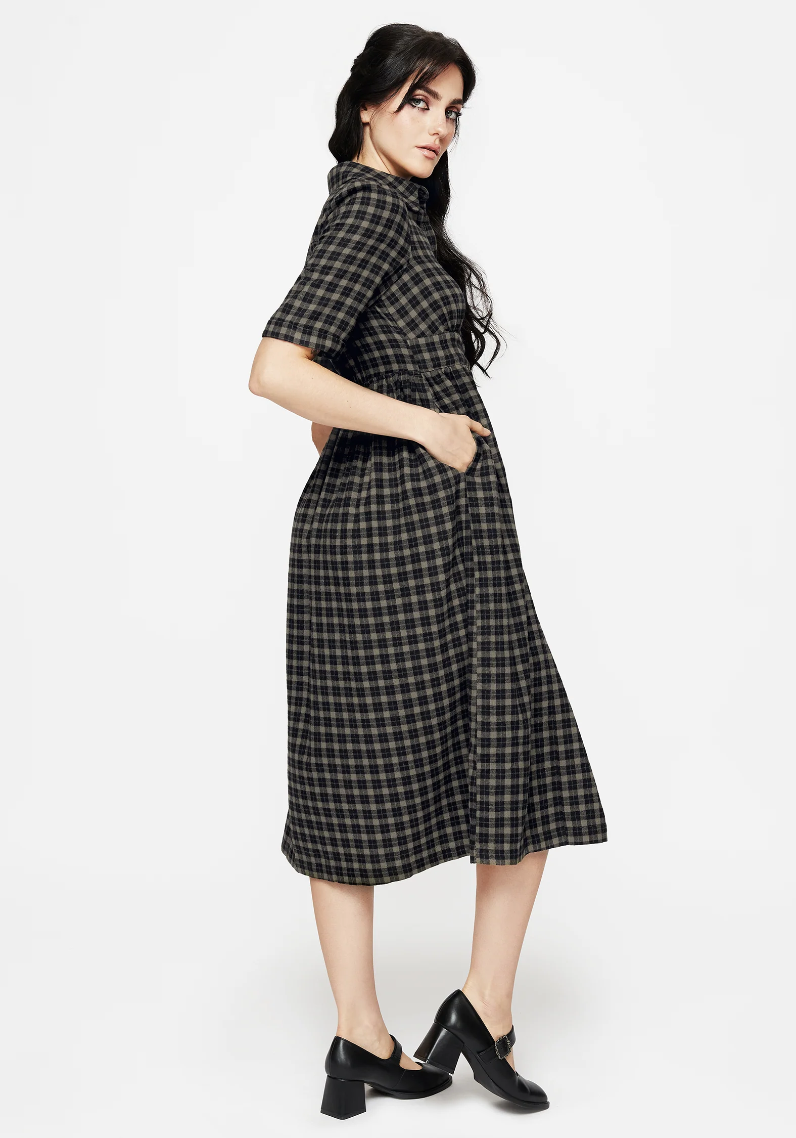 Terra Midi Smock Shirt Dress - Olive - Image 5