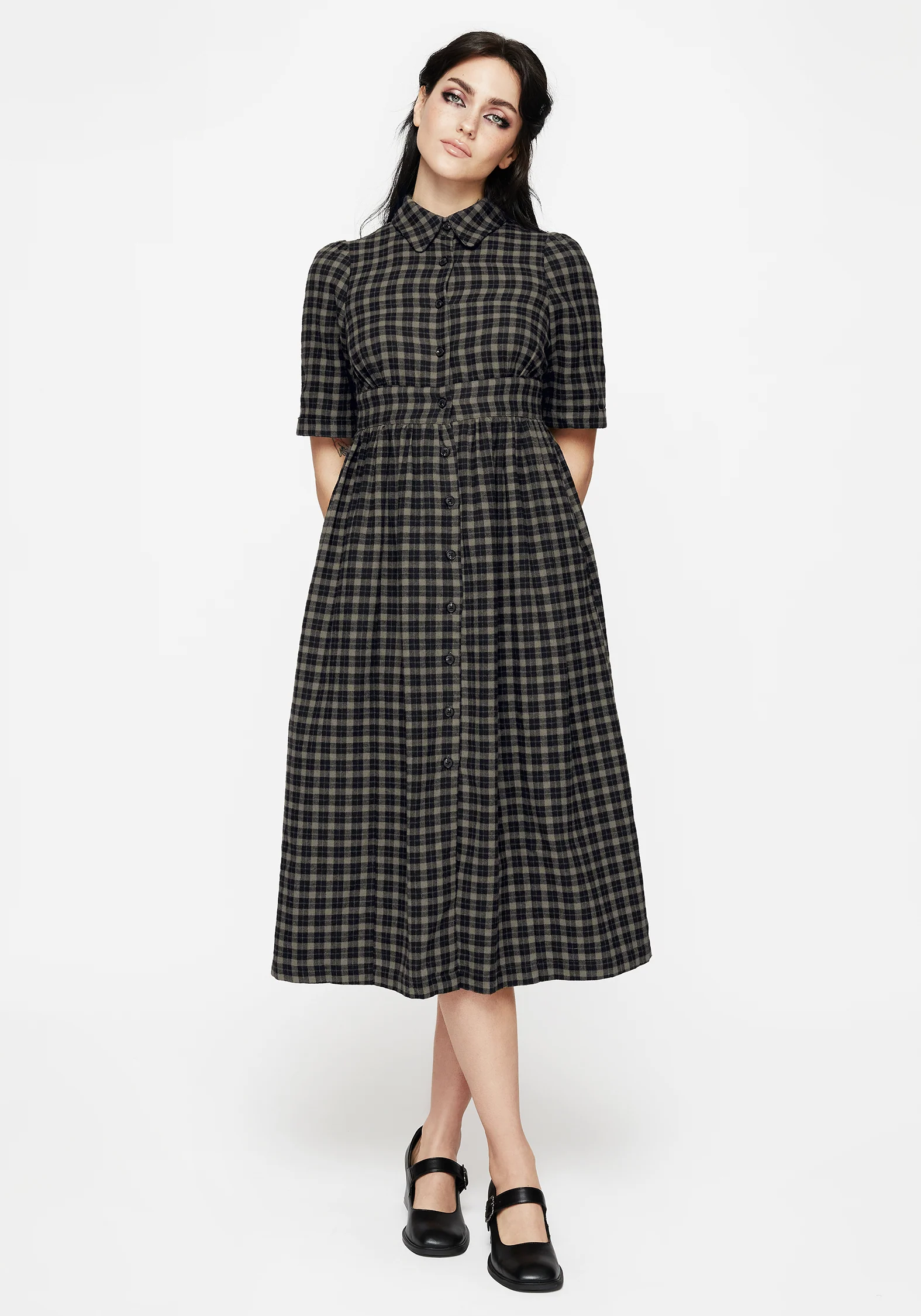 Terra Midi Smock Shirt Dress - Olive - Image 6
