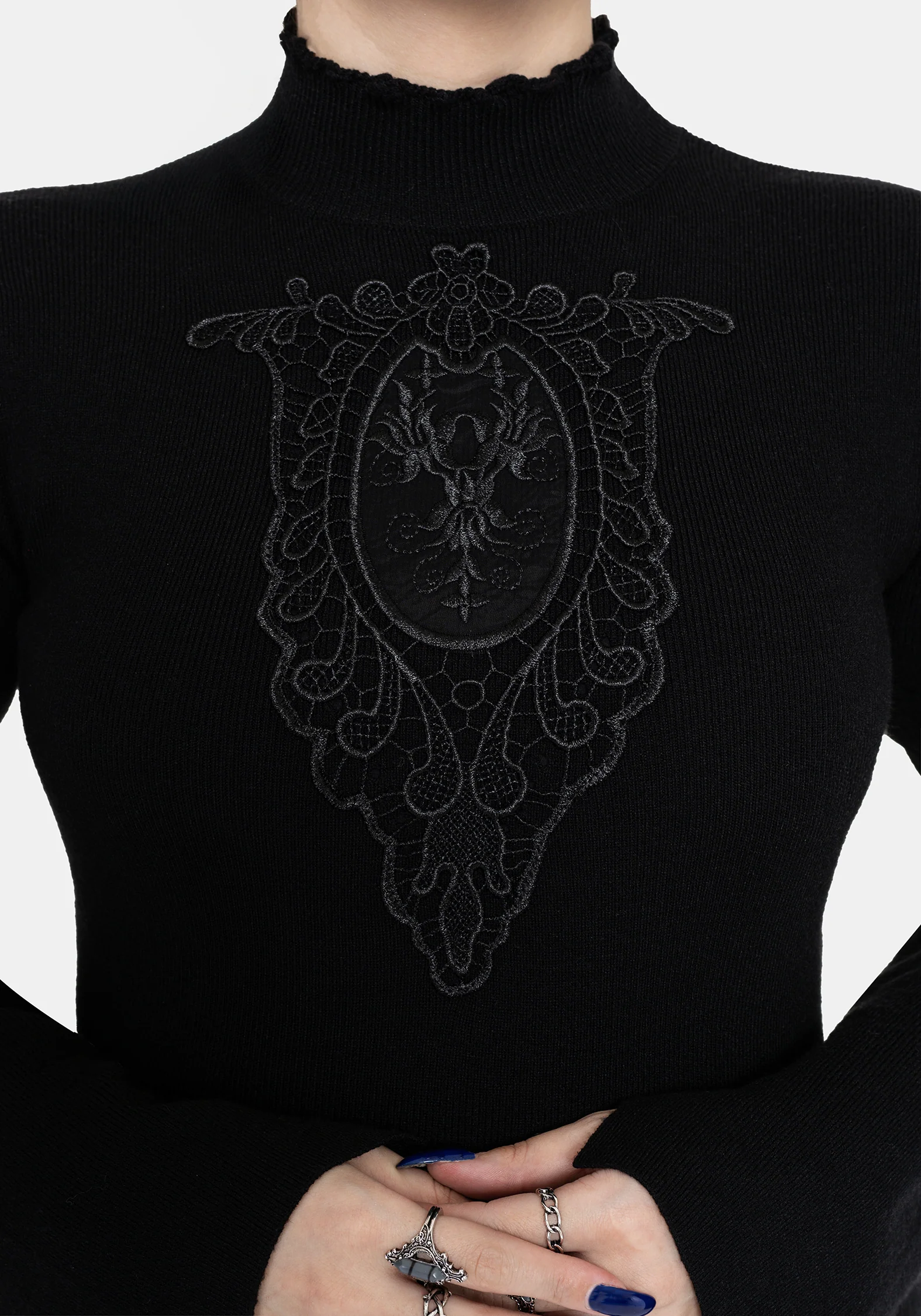 Torquil Bodice Lace Ribbed Knit Jumper - Image 2