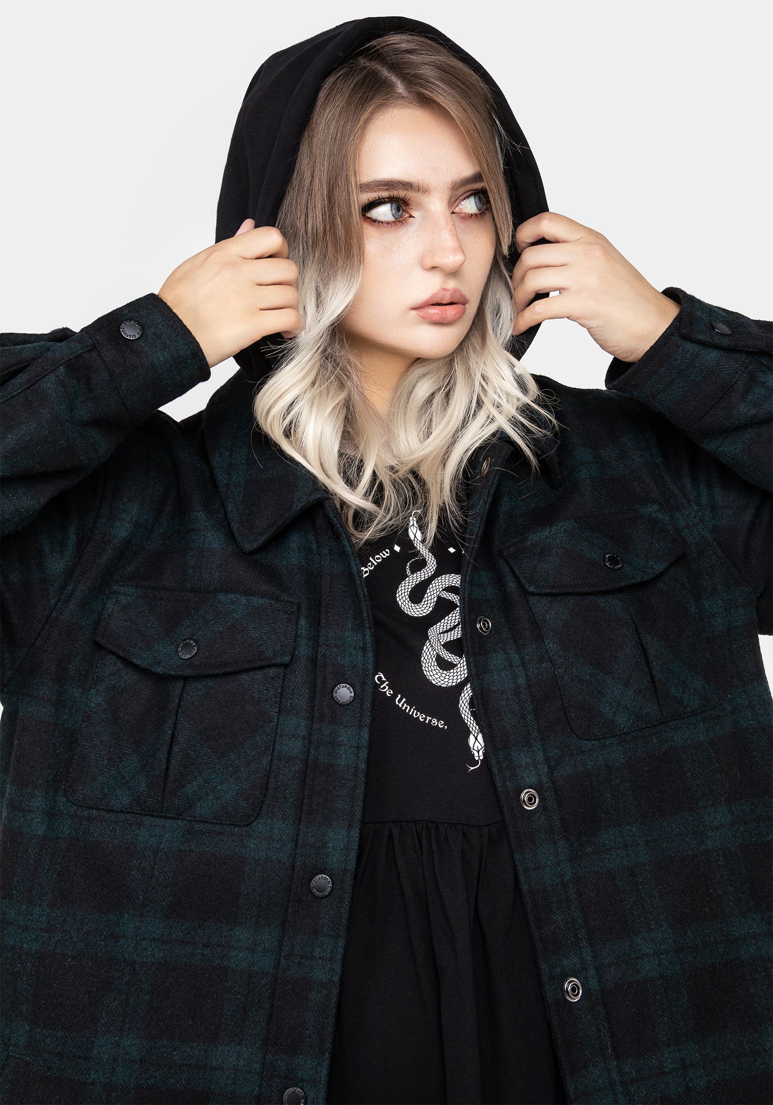 Trellis Hooded Pocket Wool Blend Check Shacket - Image 2
