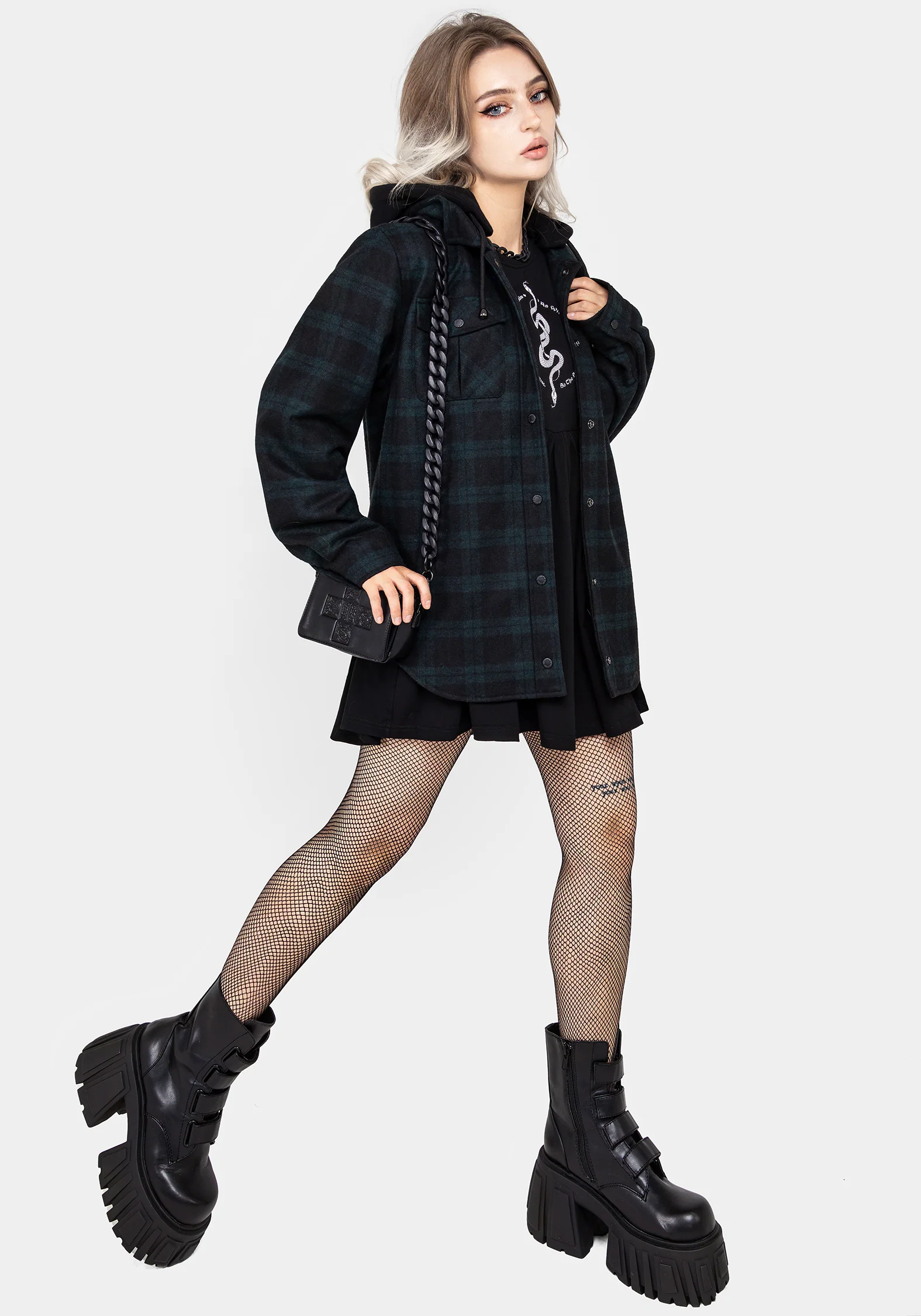 Trellis Hooded Pocket Wool Blend Check Shacket - Image 6