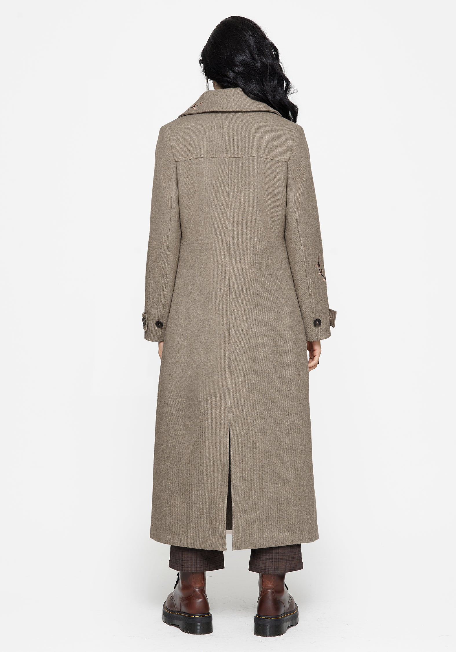 Valeria Floral Moth Embroidered Herringbone Longline Coat - Image 3