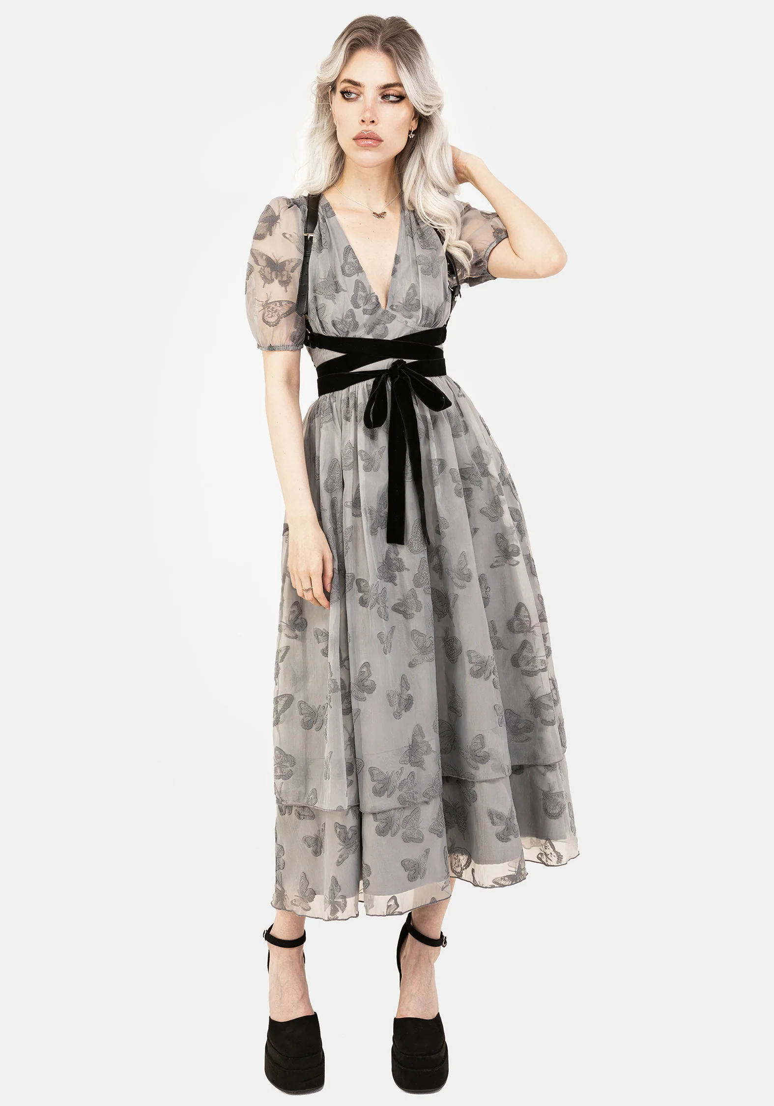 Vanessa Butterfly Print Organza Puff Sleeve Midaxi Dress - Image 8