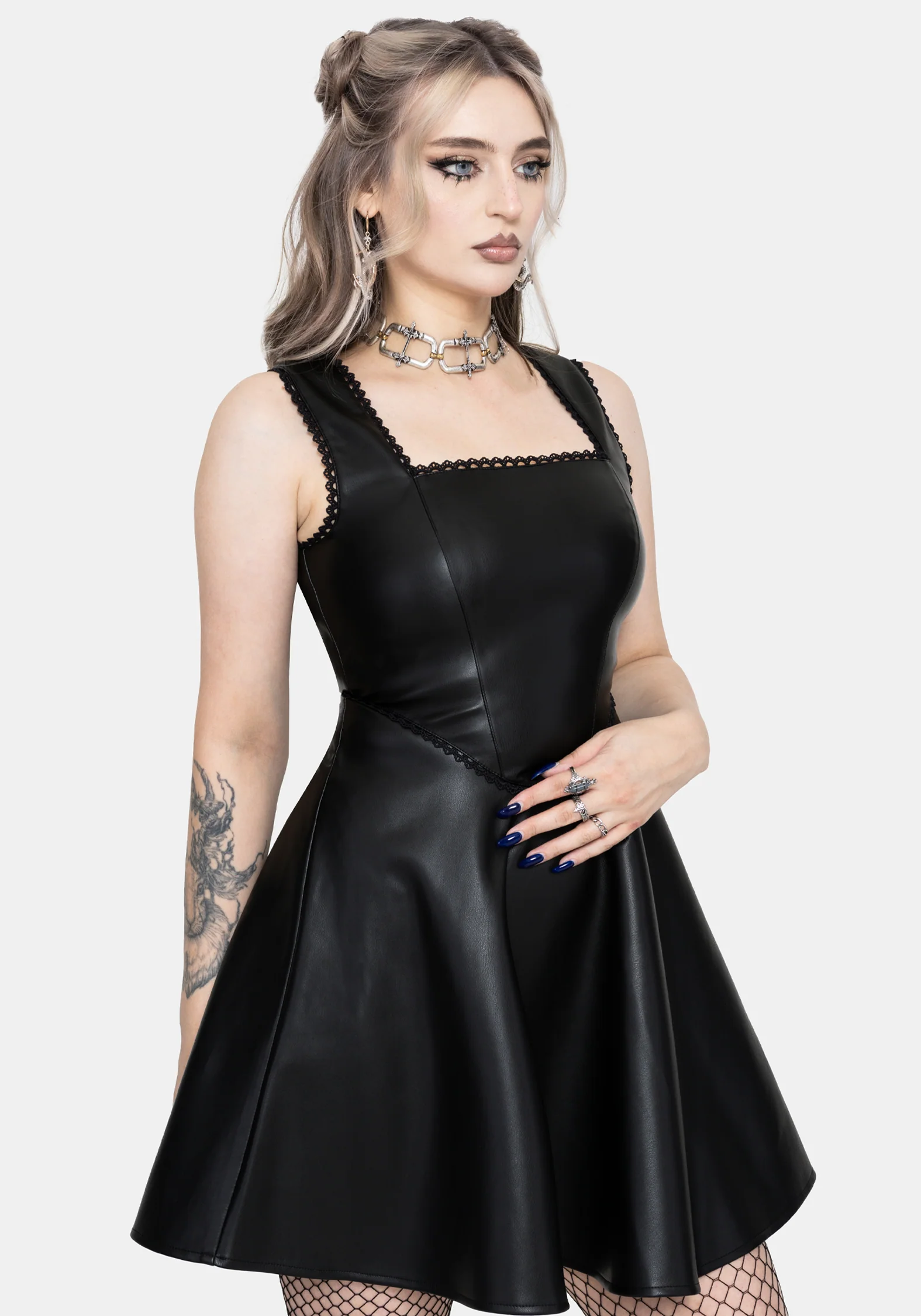 Veluna Corset Waist PU Mini Dress - Image 5