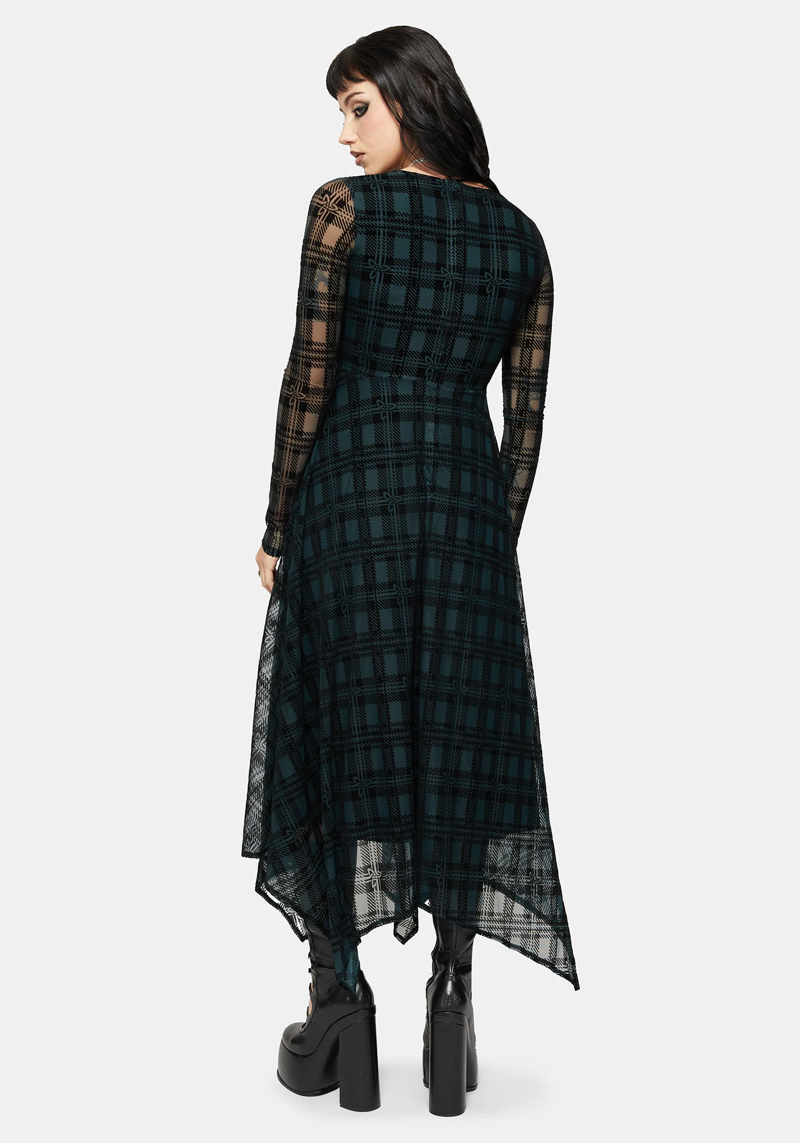 Vesica Flocked Witches Knot Hanky Hem Midi Dress - Image 3