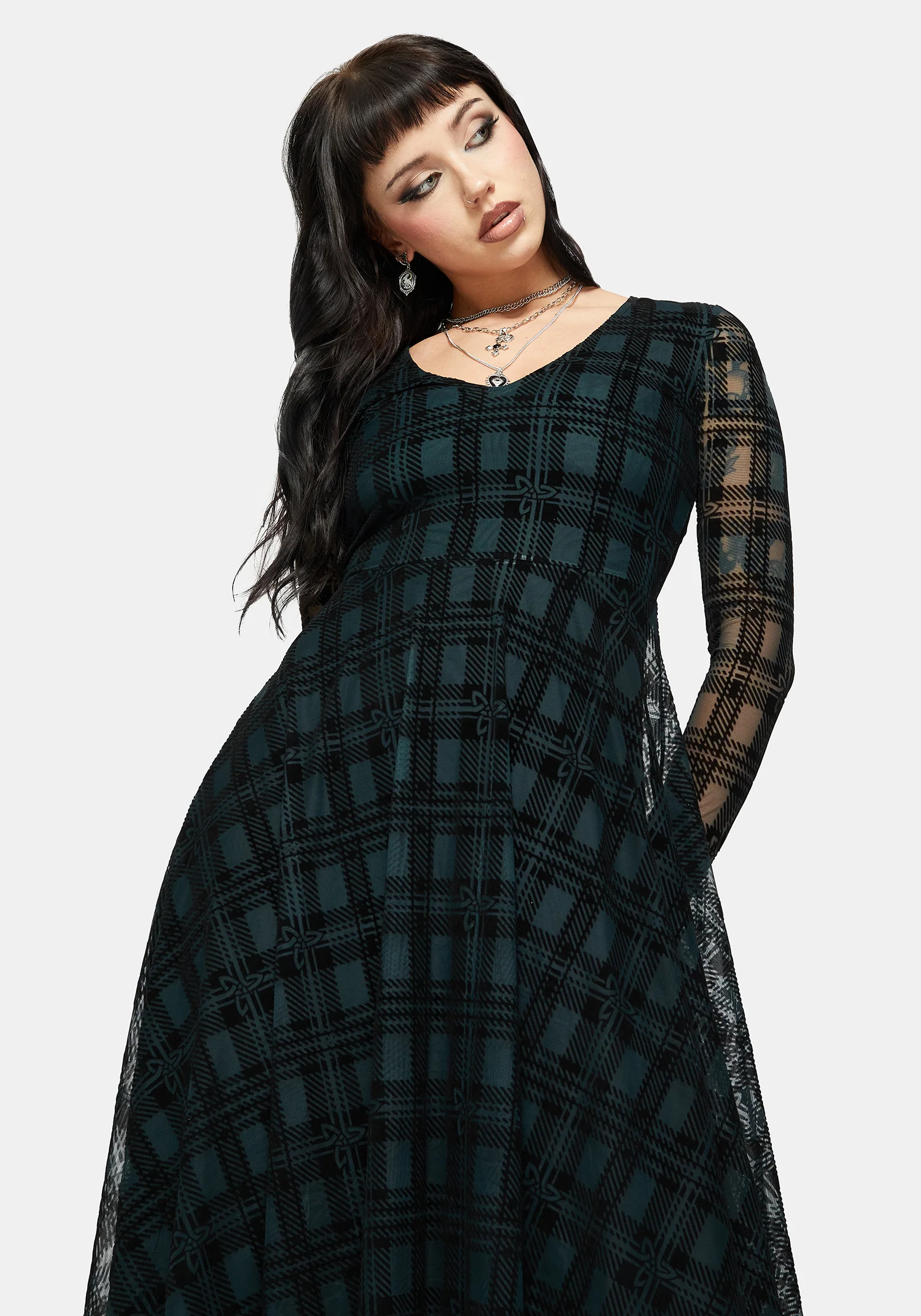 Vesica Flocked Witches Knot Hanky Hem Midi Dress - Image 5