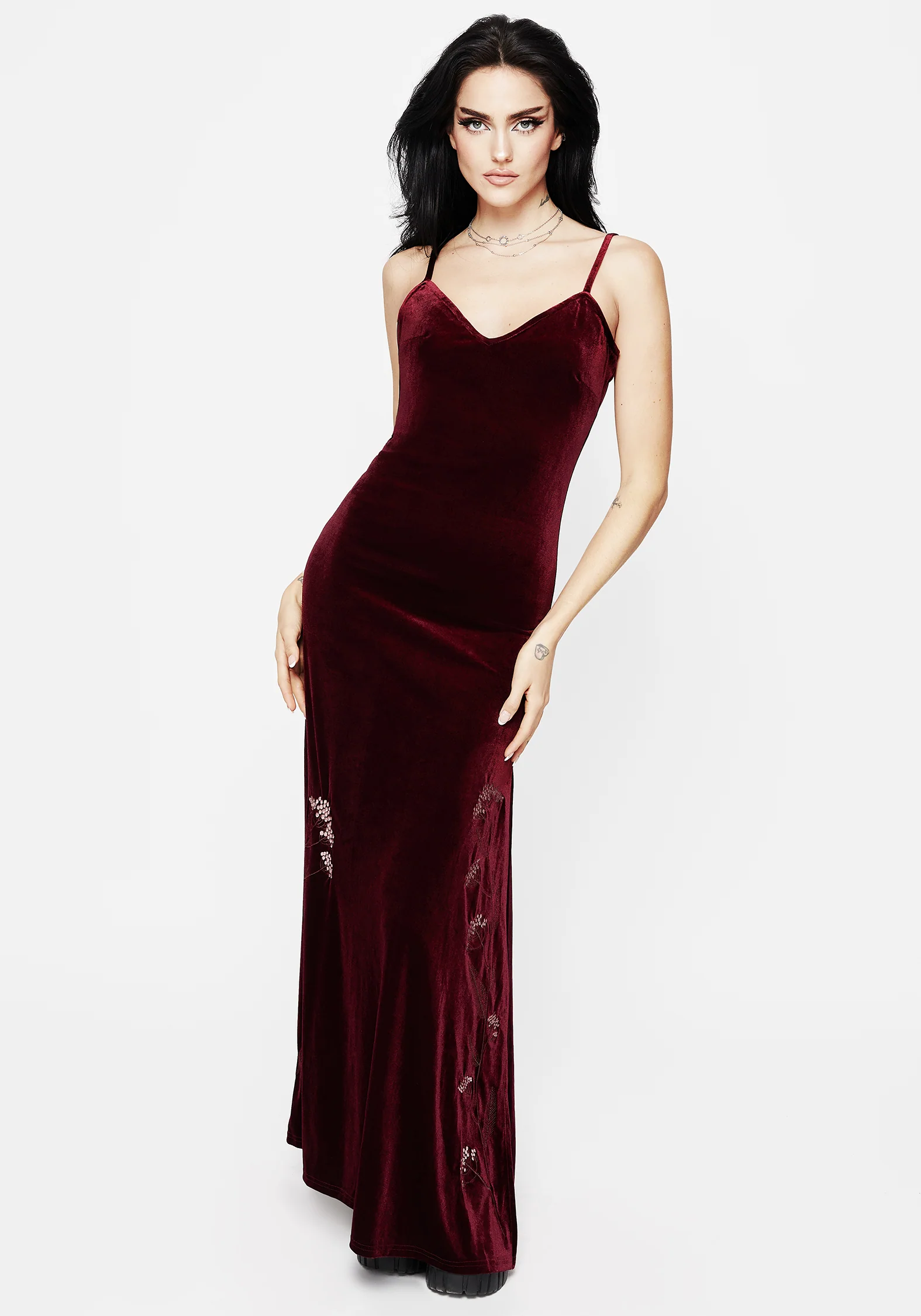 Virosa Floral Embroidered Velour Gown - Image 4