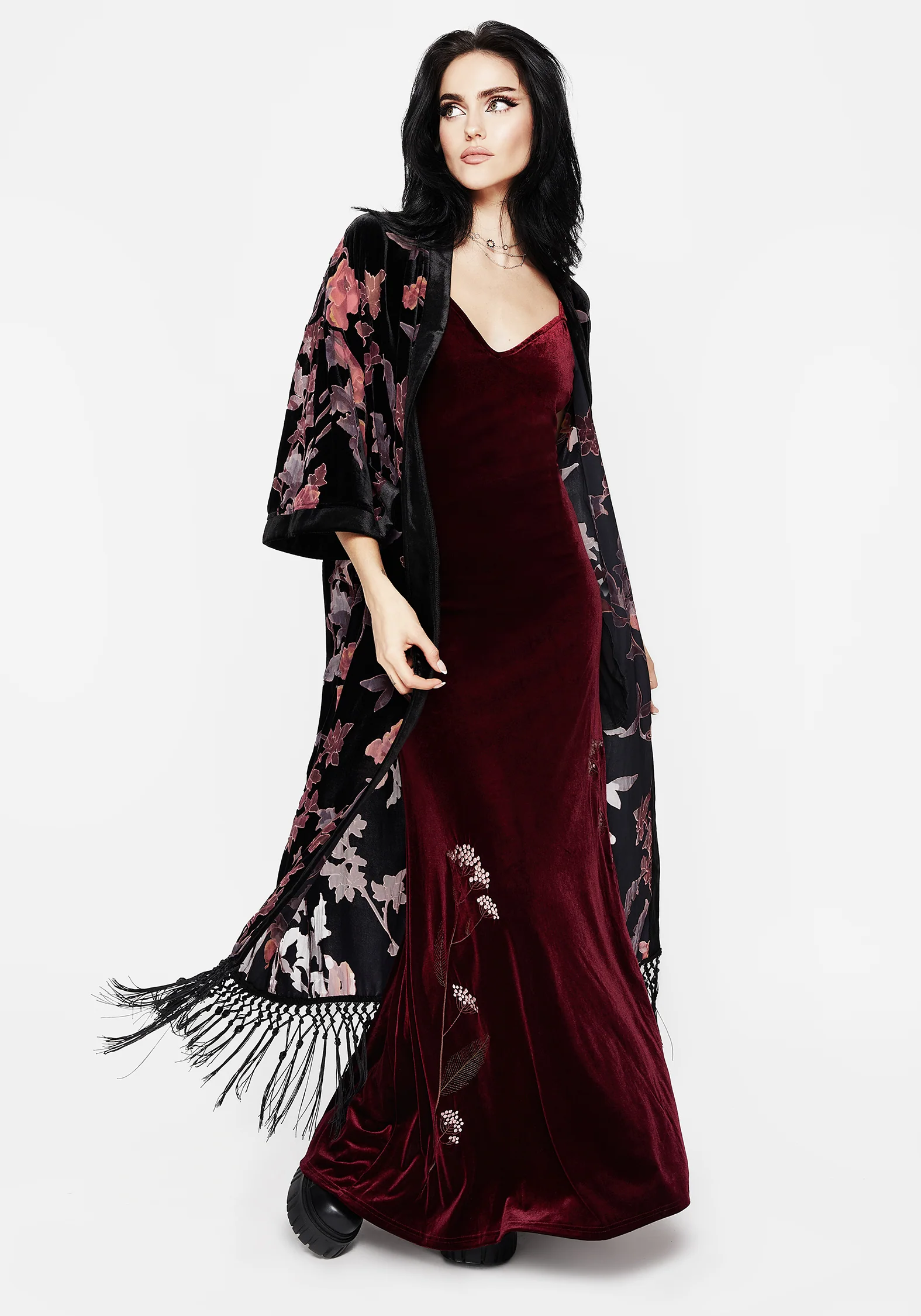 Waterlily Burnout Fringe Trim Longline Kimono - Image 9