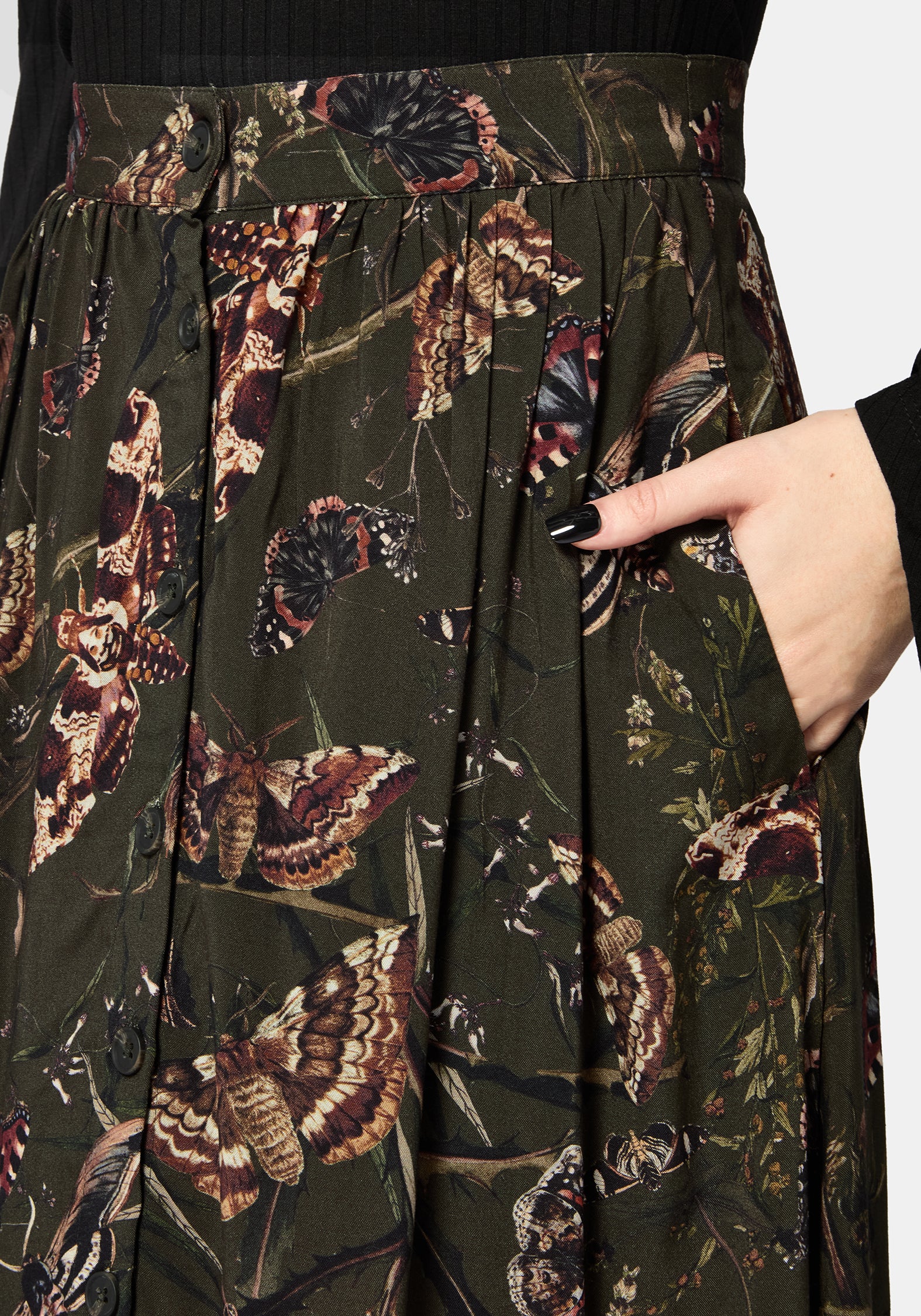 Whispen Moth Print Button Up Midi Skirt - Image 2