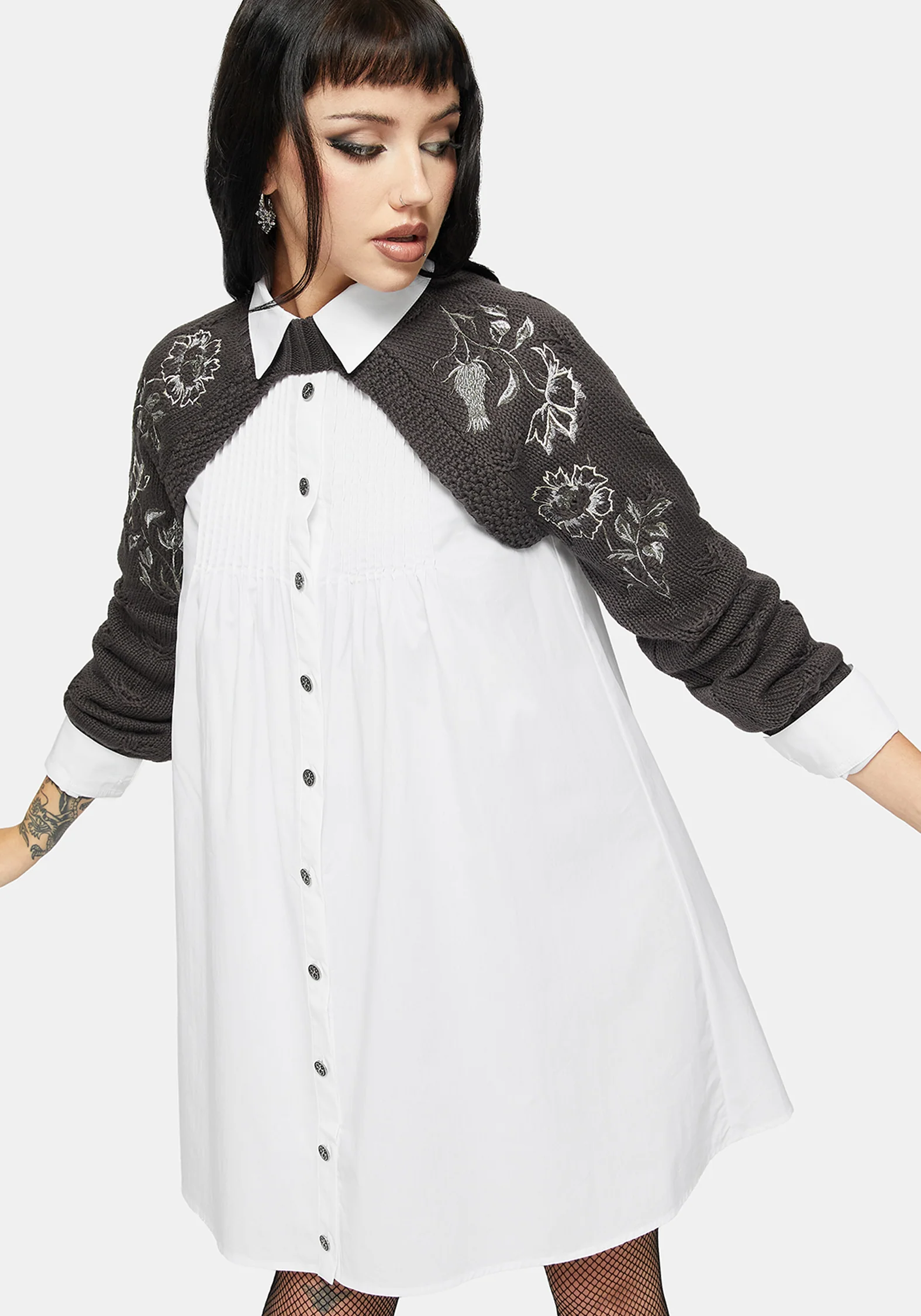 Wren Floral Embroidered Funnel Neck Shrug - Image 5